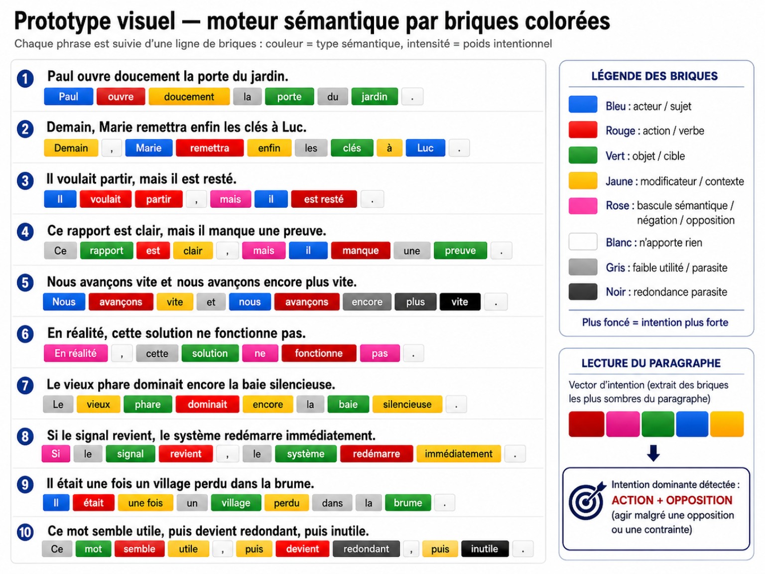 Prototype visuel du moteur sémantique Sémora par briques colorées